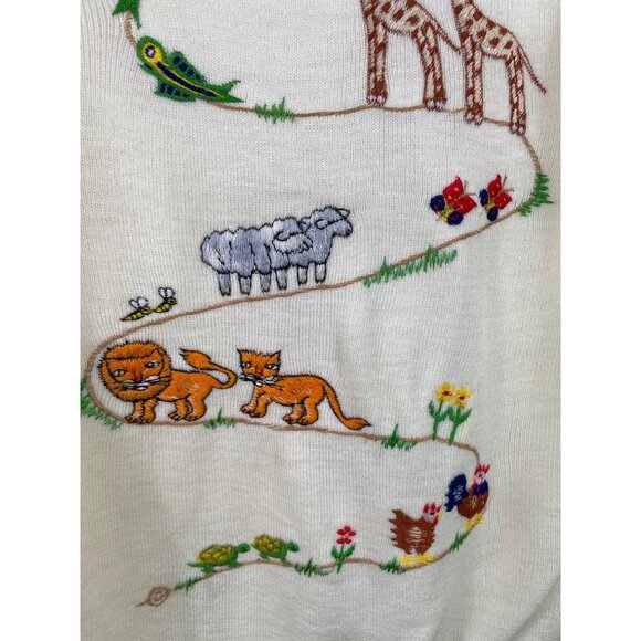 Cyn Les Shirlee Sweater Embroidered 2 By 2 Noah's Ark Animals Womens Size L - Picture 5 of 8